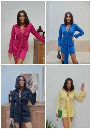 Poplin Kumaş Yaka Detay Tasarım  Gömlek Elbise