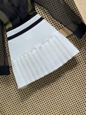 Premium Seri Beli Dantel Detaylı İçi Şort Astarlı Beyaz Pileli Etek