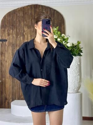 Premium Seri Oversize Düşük Omuz Gömlek Siyah