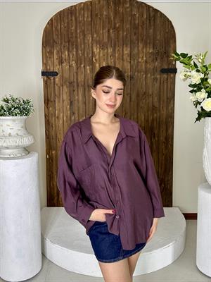 Premium Seri Oversize Düşük Omuz Gömlek Mürdüm
