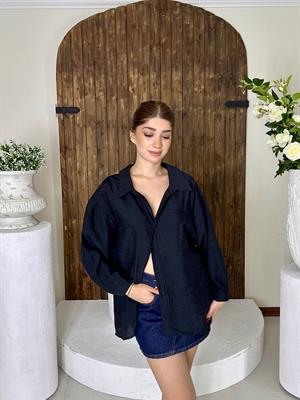 Premium Seri Oversize Düşük Omuz Gömlek Siyah