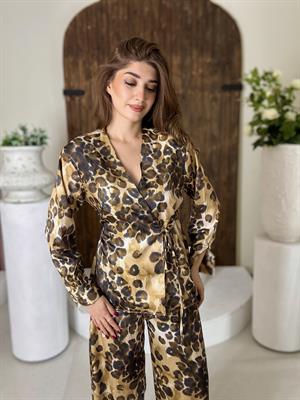 Premium Seri Saten Kumaş Leopar Desen İkili Takım 