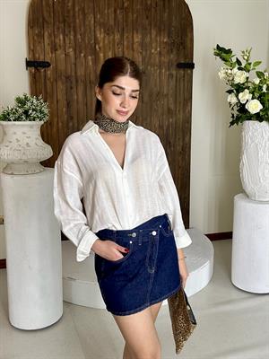 Premium Seri Transparan Detaylı Oversize İpeksi Gömlek