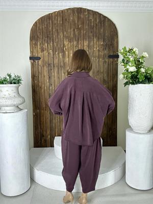 Premium Seri Trikoton Kumaş Beli Lastikli Rahat Pantolon Gömlek İkili Takım Bordo