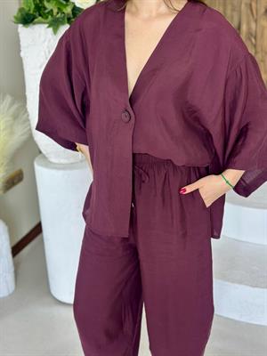 Premium Seri Trikoton Kumaş Lastikli Pantolon Tek Düğme Bluz Takım