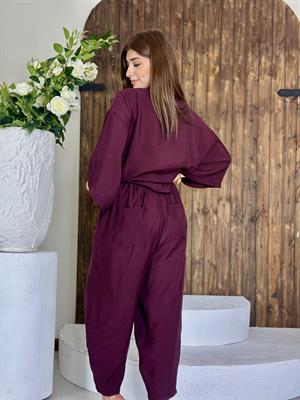 Premium Seri Trikoton Kumaş Lastikli Pantolon Tek Düğme Bluz Takım