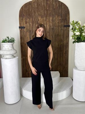 Premium Seri Vatkalı Triko İkili Takım Siyah