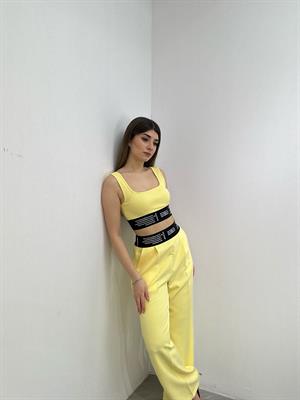 Premium Series Beli Kalın Lastikli Göğüs Dolgulu Crop Sarı