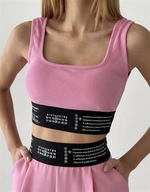 Premium Series Beli Kalın Lastikli Göğüs Dolgulu Pembe Crop