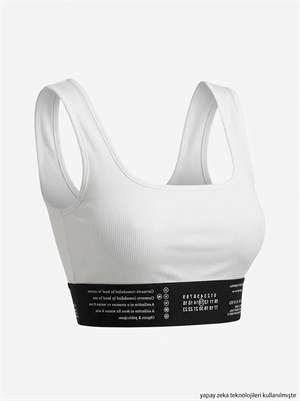 Premium Series Beli Kalın Lastikli Göğüs Dolgulu Crop Beyaz