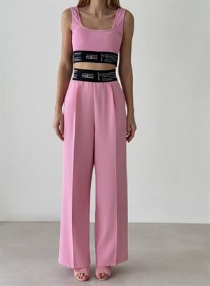 Premium Series Beli Kalın Lastikli Pembe Palazzo Pantolon 