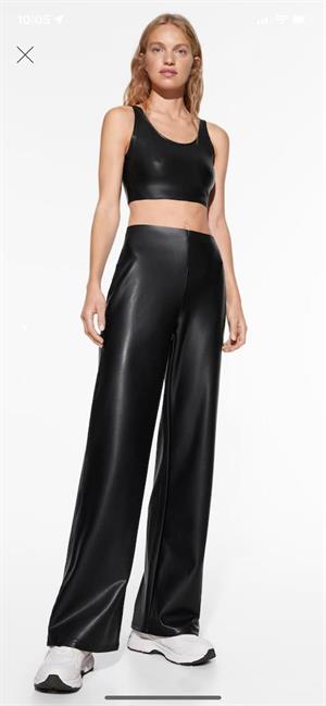 Pu Deri Kumaş Rahat Kesim Pantolon Büstiyer İkili Takım 