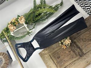 Pu Deri Kumaş Rahat Kesim Pantolon Büstiyer İkili Takım 