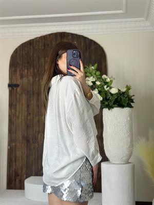 Pul Payet Astarlı Likralı Mini Etek Gümüş