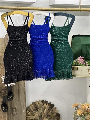 Pul Payet Sırt Çapraz Detaylı Eteği Fırfırlı Tasarım Elbisemiz 