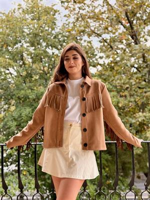 Püskül Detaylı Oversize Süet Ceket