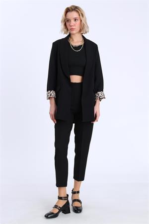 Şal Yaka Leopar Astarlı Poliviskon Blazer Ceket