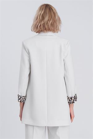 Şal Yaka Leopar Astarlı Poliviskon Blazer Ceket Beyaz