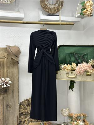 Sandy Kumaş Büzgü Detay Pantolon Bluz İkili Siyah Takım