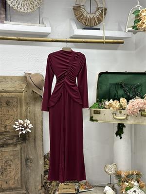 Sandy Kumaş Büzgü Detay Pantolon Bluz İkili Bordo Takım