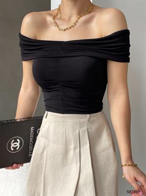 Sandy  Kumaş Büzgü Dikişli Düşük Omuz Bluz 