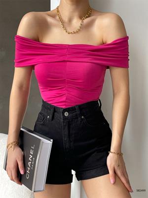 Sandy  Kumaş Büzgü Dikişli Düşük Omuz Bluz 