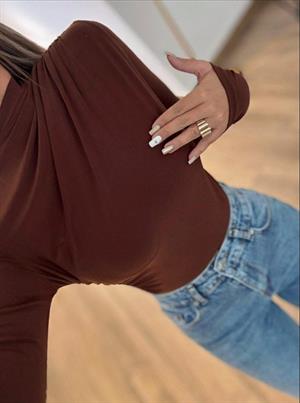 Sandy Kumaş Drapeli Bluz Kahverengi