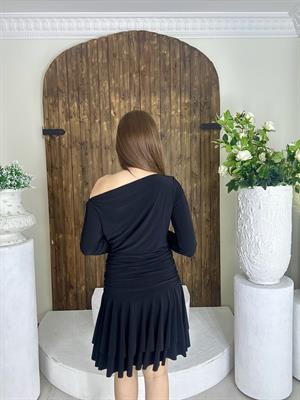 Sandy Kumaş Drapeli Mini Elbise Siyah