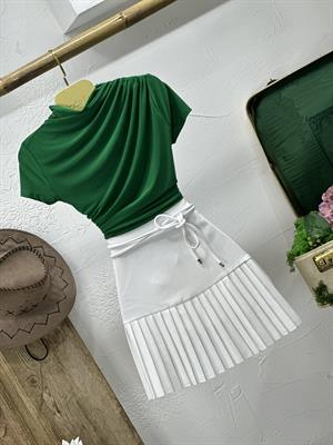 Sandy Kumaş Kısa Kollu Drapeli Bluz