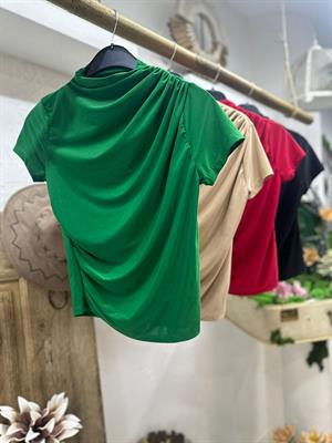 Sandy Kumaş Kısa Kollu Drapeli Bluz