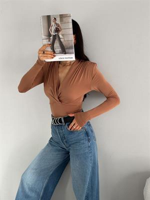 Sandy Kumaş Kruvaze Yaka Bodysuit 