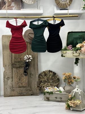 Sandy Kumaş Madonna Yaka Boyun Askılı Çiçek Detay Tasarım Elbise