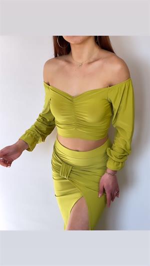 Sandy Kumaş Midi Etekli  Boğum Detay Tasarım İkili Takım