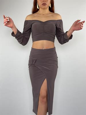 Sandy Kumaş Midi Etekli  Boğum Detay Tasarım İkili Takım