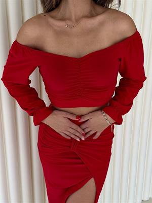 Sandy Kumaş Midi Etekli  Boğum Detay Tasarım İkili Takım