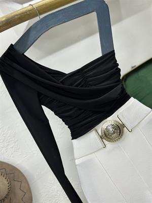 Sandy Kumaş Tek Kol Tasarım Bluz