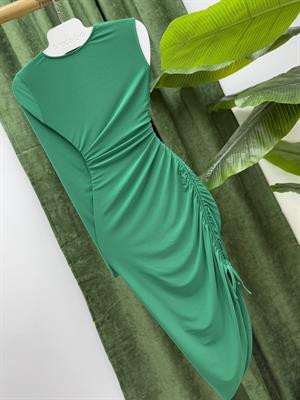 Sandy Kumaş Tek Kol Yan Asansör Büzgülü Elbise