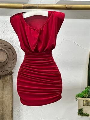 Sandy Kumaş Vatkalı Drape Detay Tasarım Elbise