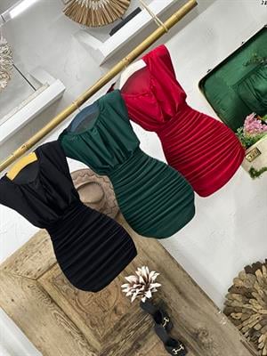 Sandy Kumaş Vatkalı Drape Detay Tasarım Elbise