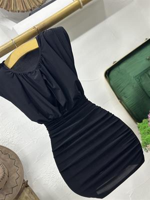 Sandy Kumaş Vatkalı Drape Detay Tasarım Elbise