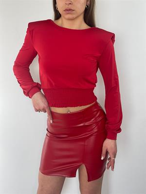 Sandy Kumaş Vatkalı Sırt İnci ve Zincir Detay Beli Gipeli Bluz