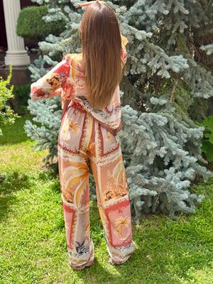Saten Kumaş Desenli Rahat İkili Takım