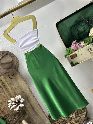 Saten Kumaş Düz Renk Midi Boy Etek