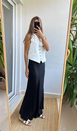 Saten Kumaş Düz Renk Midi Boy Etek