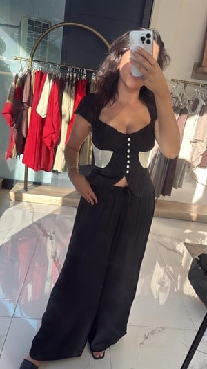 Saten Kumaş Piliseli Çift Renk Bluz 