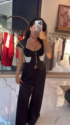 Saten Kumaş Piliseli Çift Renk Bluz 