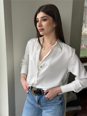 Saten Kumaş Rahat Kalıp Gömlek Beyaz