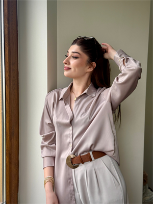 Saten Kumaş Rahat Kalıp Gömlek Krem