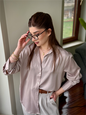 Saten Kumaş Rahat Kalıp Gömlek Krem