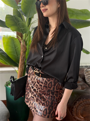 Saten Kumaş Rahat Kalıp Gömlek Siyah